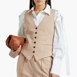 Rag &‎ bone Vanessa Pinstriped Satin-twill-paneled Cotton Vest in Tan Size 6